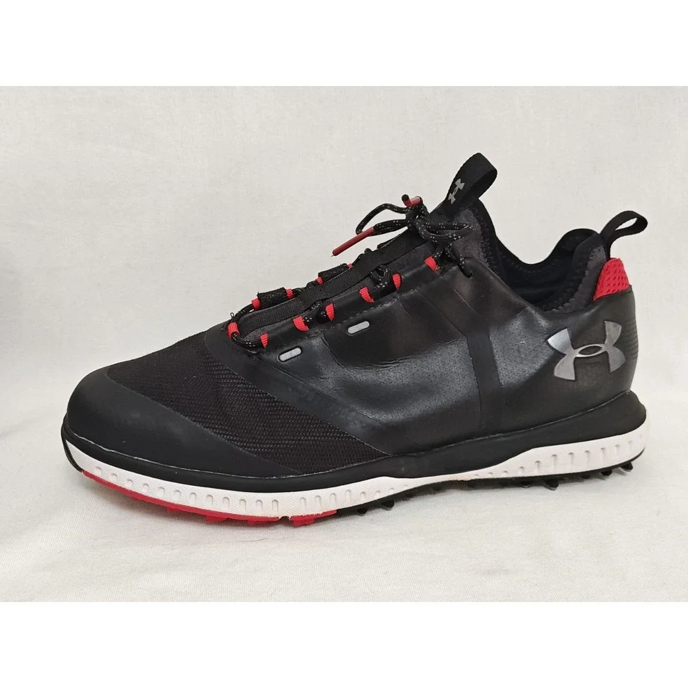 Under Armour Men's 8 Tempo Sport 2 Golf‎ Cleats Spikes Black Red Shoes Lace Up